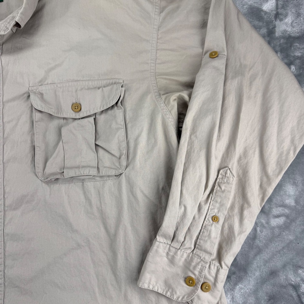 Cabelas Outdoor Gear Mens XL Khaki Cotton Fishing Hiking Utility Shirt Vent Back - Picture 10 of 16